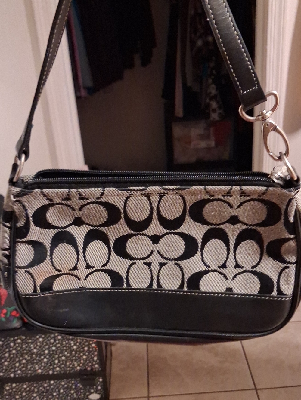 Coach Black and Cream Jacquard Shoulder Bag